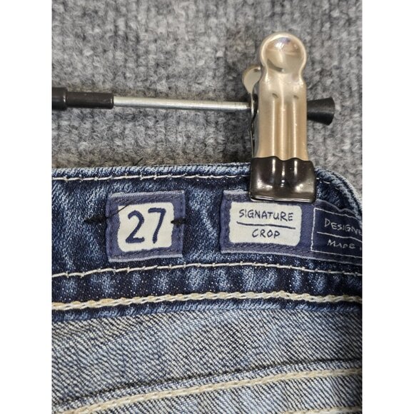 Miss Me Jeans Womens 27 Blue Signature Crop Embellished Rhinestone Raw Hem Bling - Picture 7 of 9